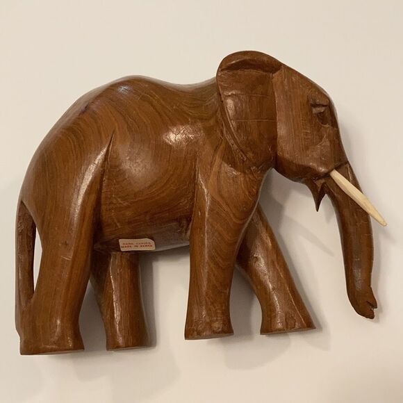 Vintage Artisan Made Hand Carved Africana Kenyan Solid Wood Elephant Pair - Picture 7 of 10